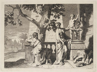 KG 05372
<br/>
Man en vrouw bij gebroken standbeeld
<br/>
<em>Glauber, Johannes (1646-1726)</em>